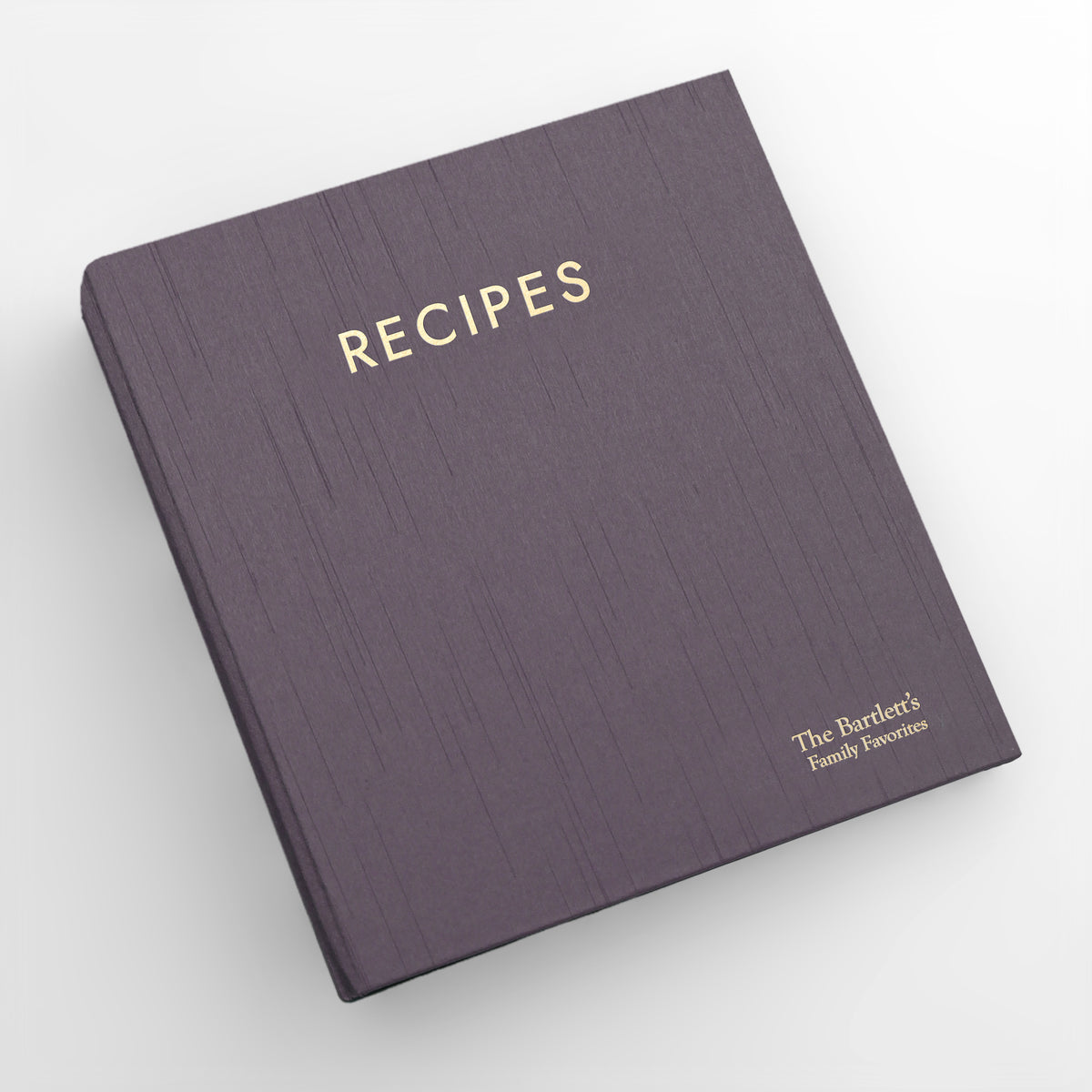 Recipe Journal Embossed with &quot;RECIPES&quot; covered with Amethyst Silk