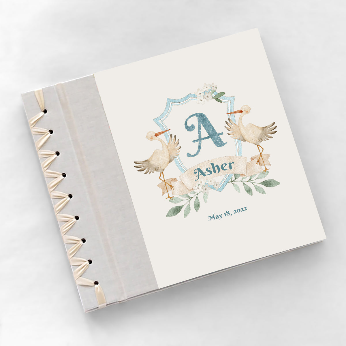 Personalized Baby&#39;s First Book Stork Monogram Baby Blue