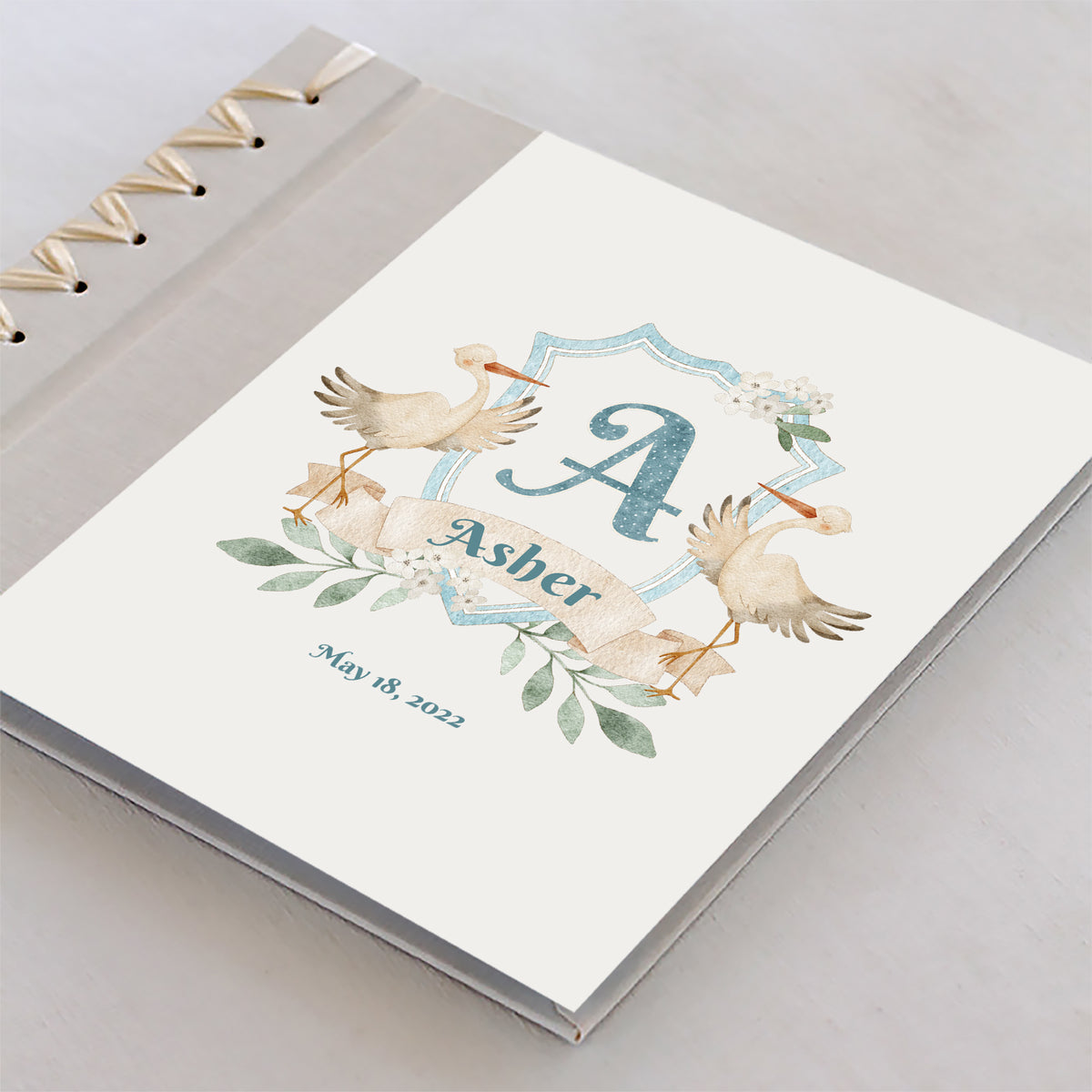 Personalized Baby&#39;s First Book Stork Monogram Baby Blue