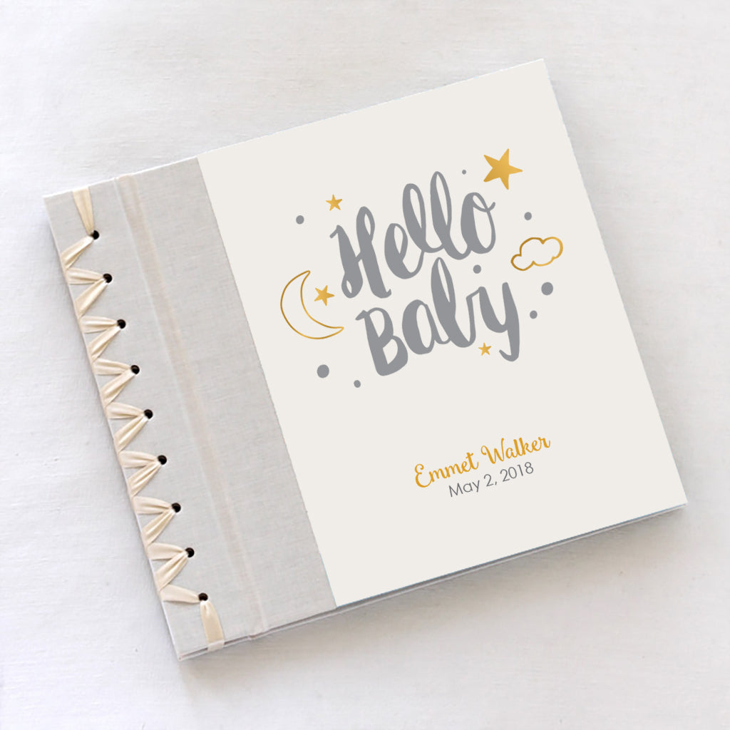 Personalized Baby&#39;s First Book Hello Baby Gray