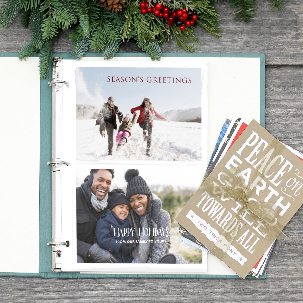 Holiday Card Album | Cover: Natural Linen | Embossed with “Holiday Cards” | Available Personalized
