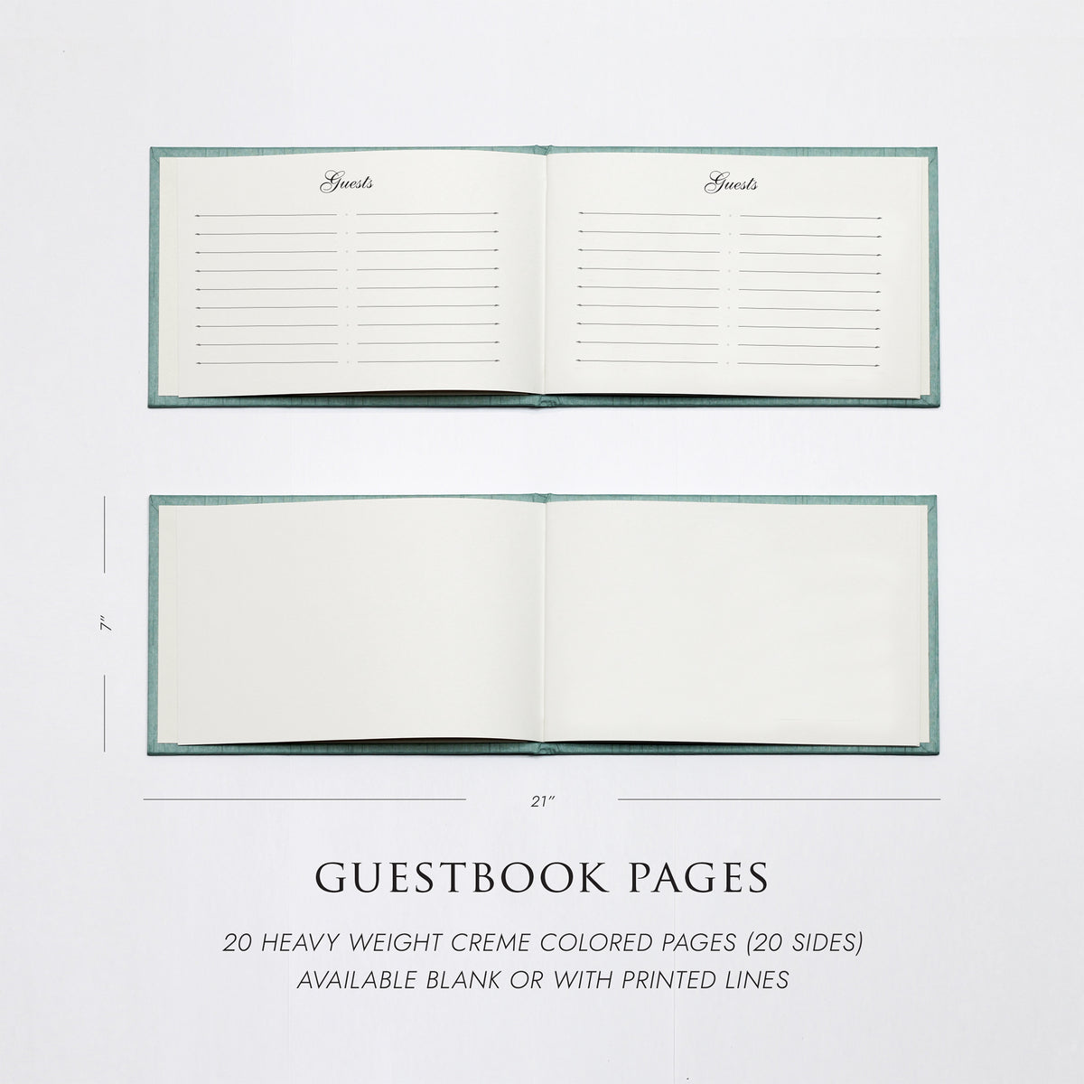 Guestbook Embossed with “Guests” with Jade Silk Cover