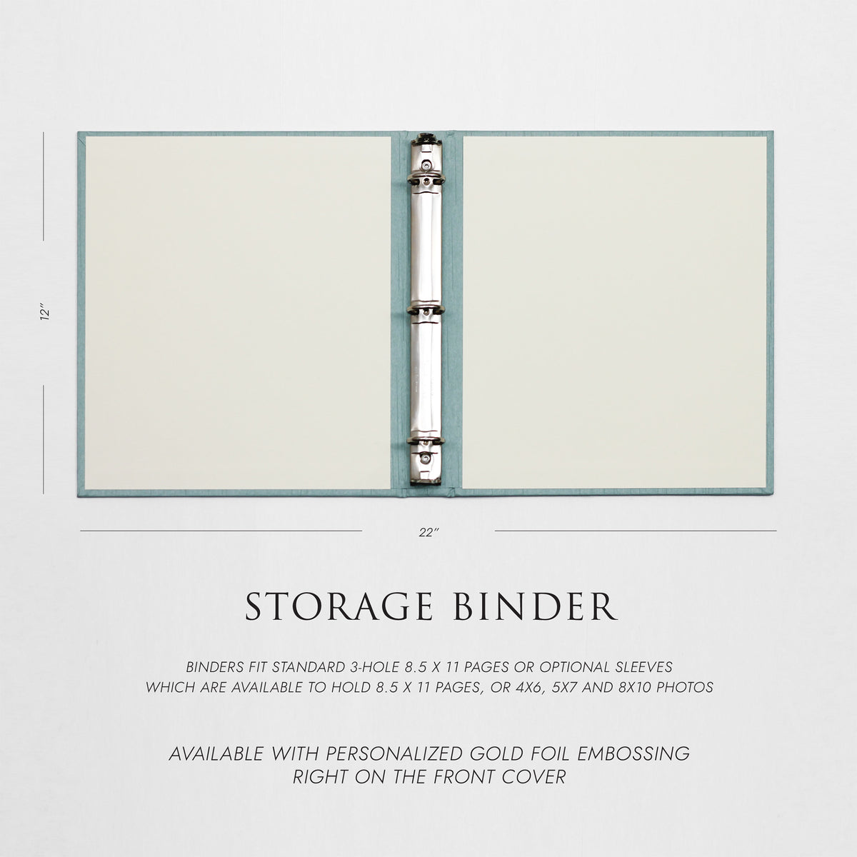 Storage Binder for Photos or Documents with Pastel Blue Cotton Cover