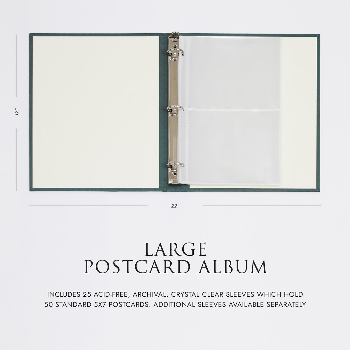 Large Postcard Album with Teal Silk Cover | Select Sleeves for 4x6 or 5x7 Postcards