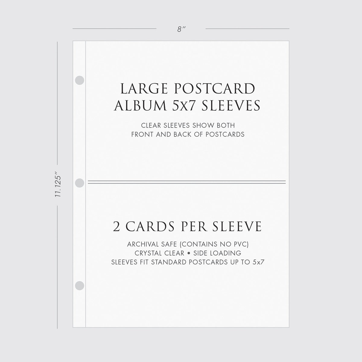 Large Postcard Album with Dove Gray Cotton Cover | Select Sleeves for 4x6 or 5x7 Postcards