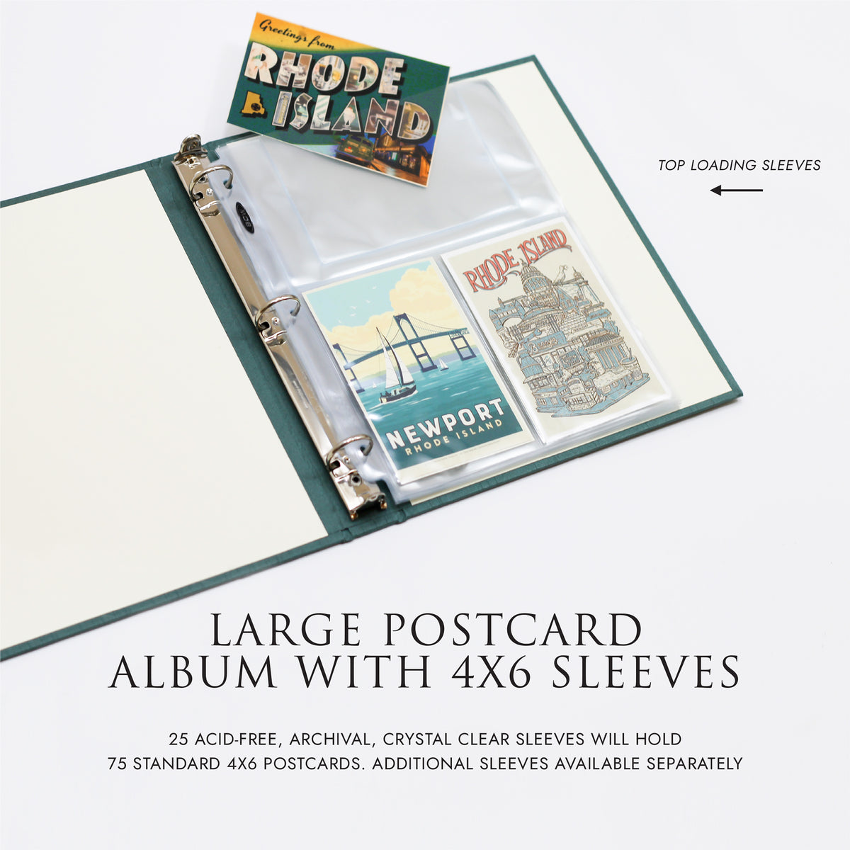 Large Postcard Album with Dove Gray Cotton Cover | Select Sleeves for 4x6 or 5x7 Postcards
