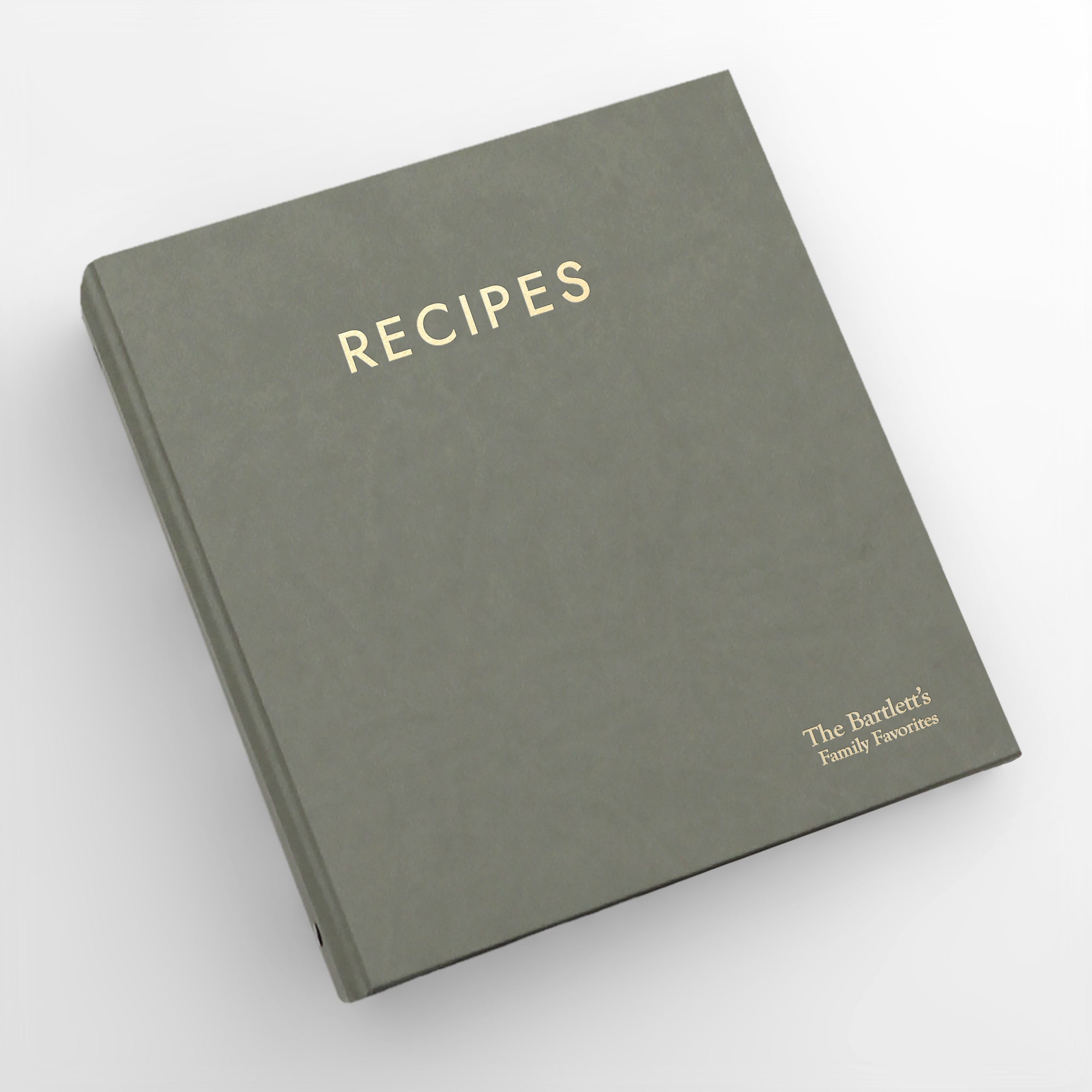 Recipe Journal Embossed with RECIPES covered with Moss Faux Leather