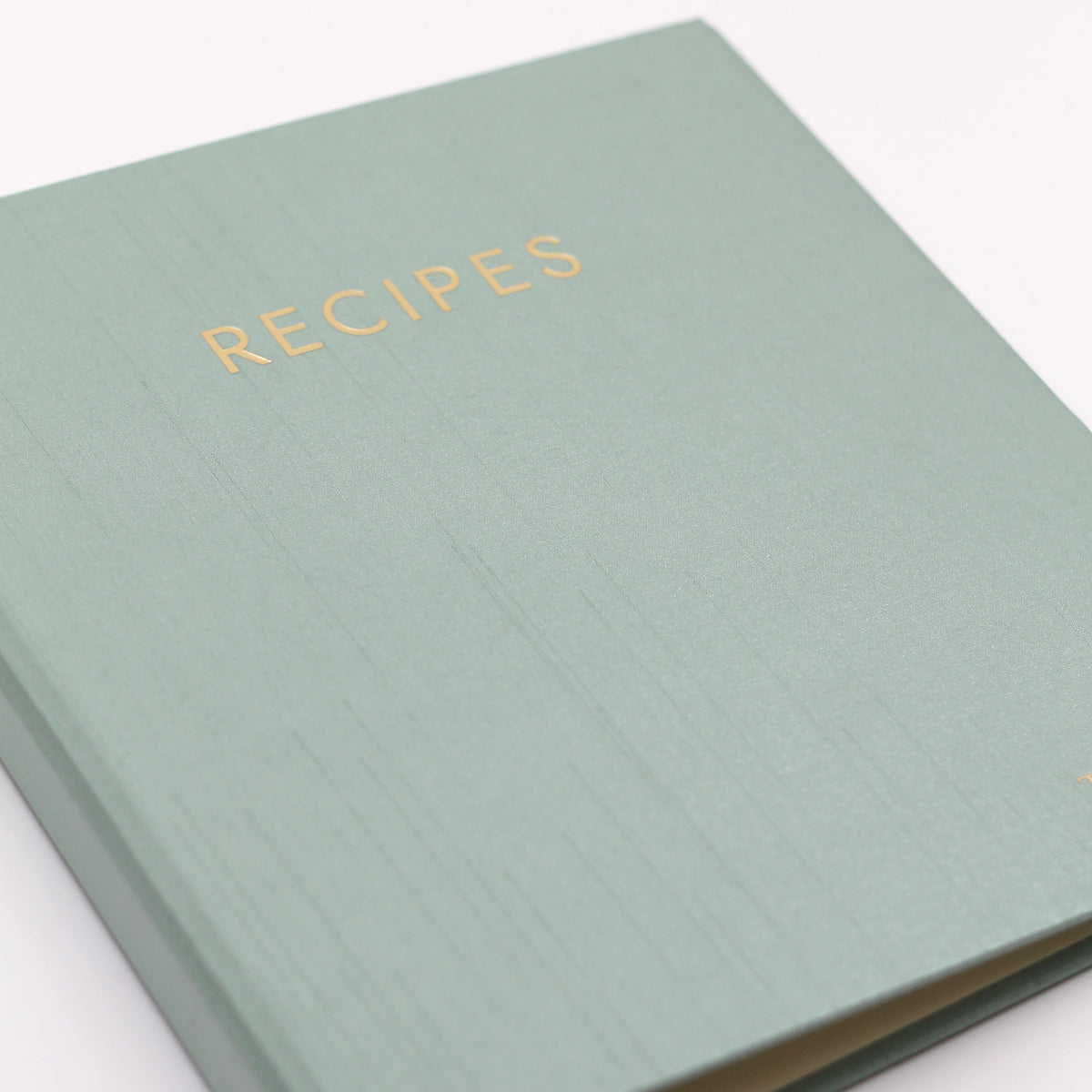 Recipe Journal Embossed with &quot;RECIPES&quot; covered with Misty Blue Silk