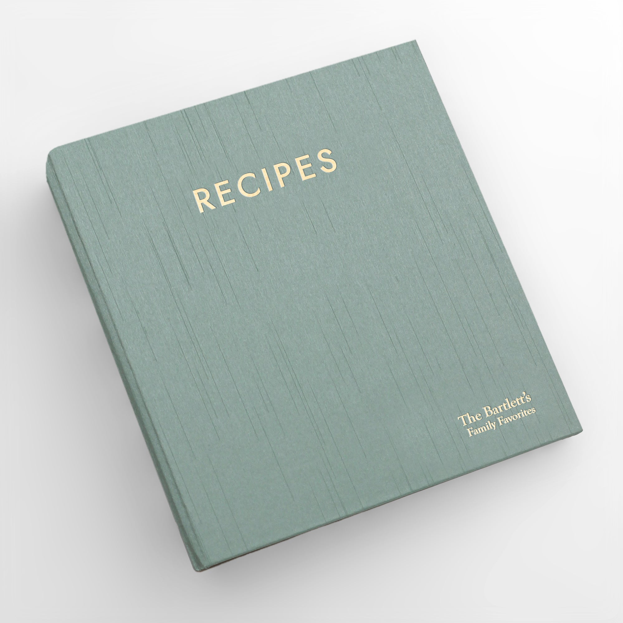 Recipe Journal Embossed with RECIPES covered with Misty Blue Silk